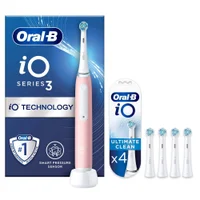 Oral B iO3 Electric Toothbrush Blush Pink with 4ct Extra Ultimate Clean White Refills