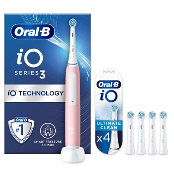 Oral B iO3 Electric Toothbrush Blush Pink with 4ct Extra Ultimate Clean White Refills