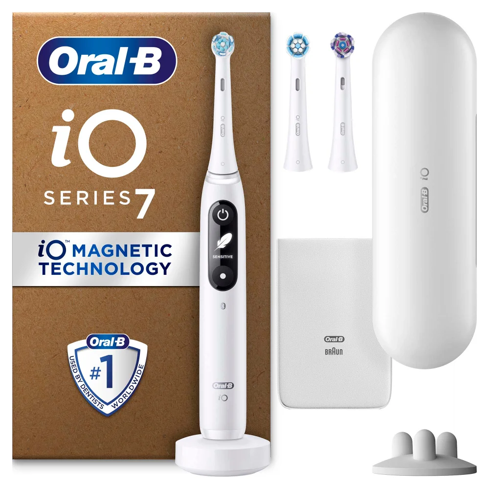 Oral B iO7 Electric Toothbrush White Alabaster with 2ct Extra Refills Image 1