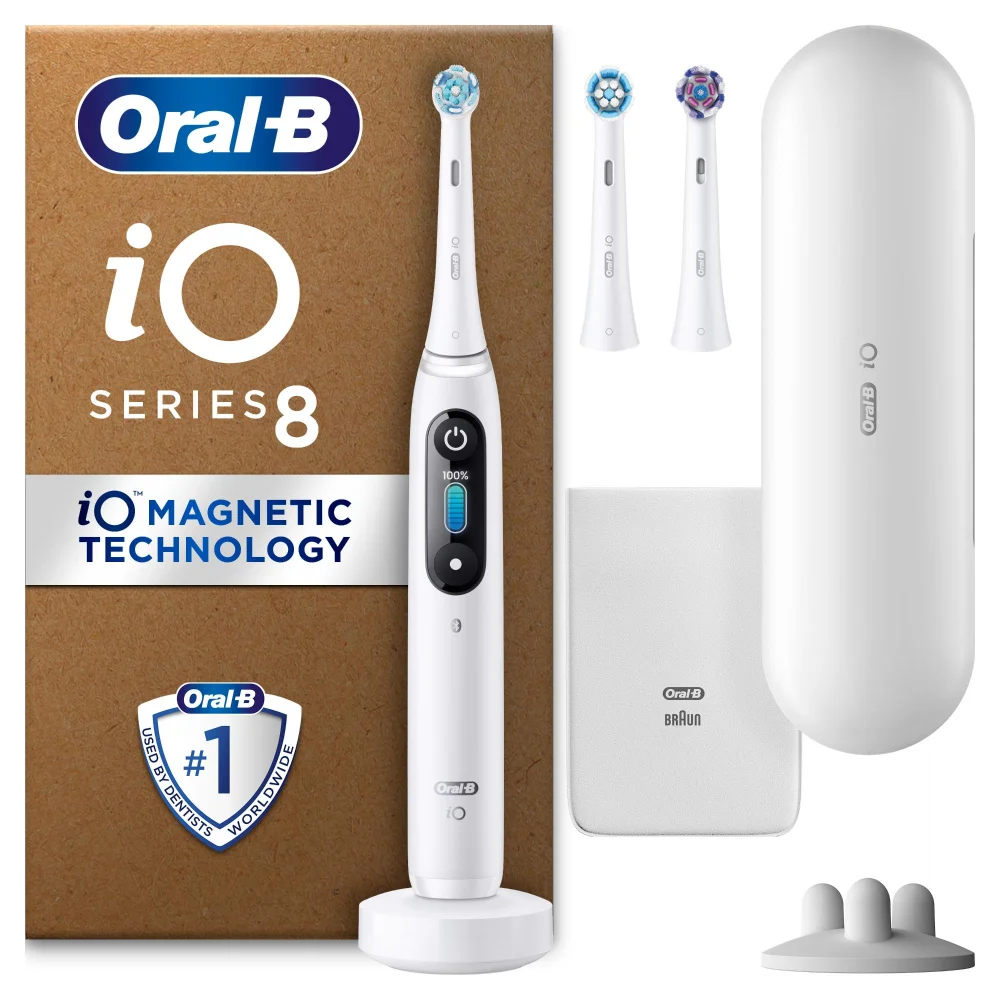 Oral B iO8 Electric Toothbrush White Alabaster with 2ct Extra Refills Image 1