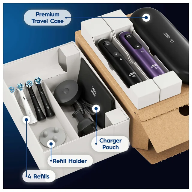 Oral B iO8 Electric Toothbrush Duo Pack Violet Ametrine & Black Onyx with 2ct Extra Refills