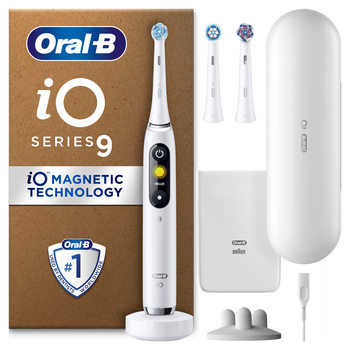 Oral-B iO9 White Alabaster Electric Toothbrush + Travel Case + 2 Toothbrush Heads
