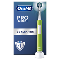 Oral-B Pro Junior 6+ toothbrush packaging highlighting "3D Cleaning" and "Number 1 Used By Dentists Worldwide".