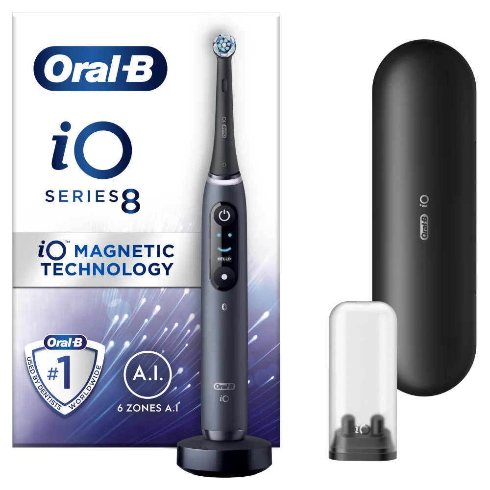 Oral-B iO8 Black Electric Toothbrush with Travel Case Image 1