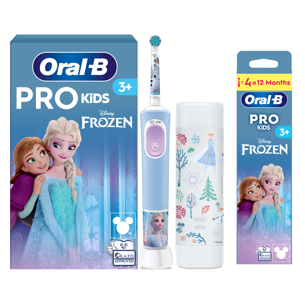Oral B Pro Kids Frozen Electric Toothbrush + Travel Case + 4 Toothbrush Heads
