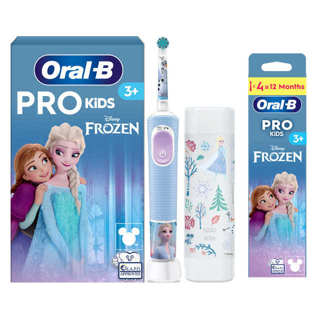 Oral B Pro Kids Frozen Electric Toothbrush + Travel Case + 4 Toothbrush Heads