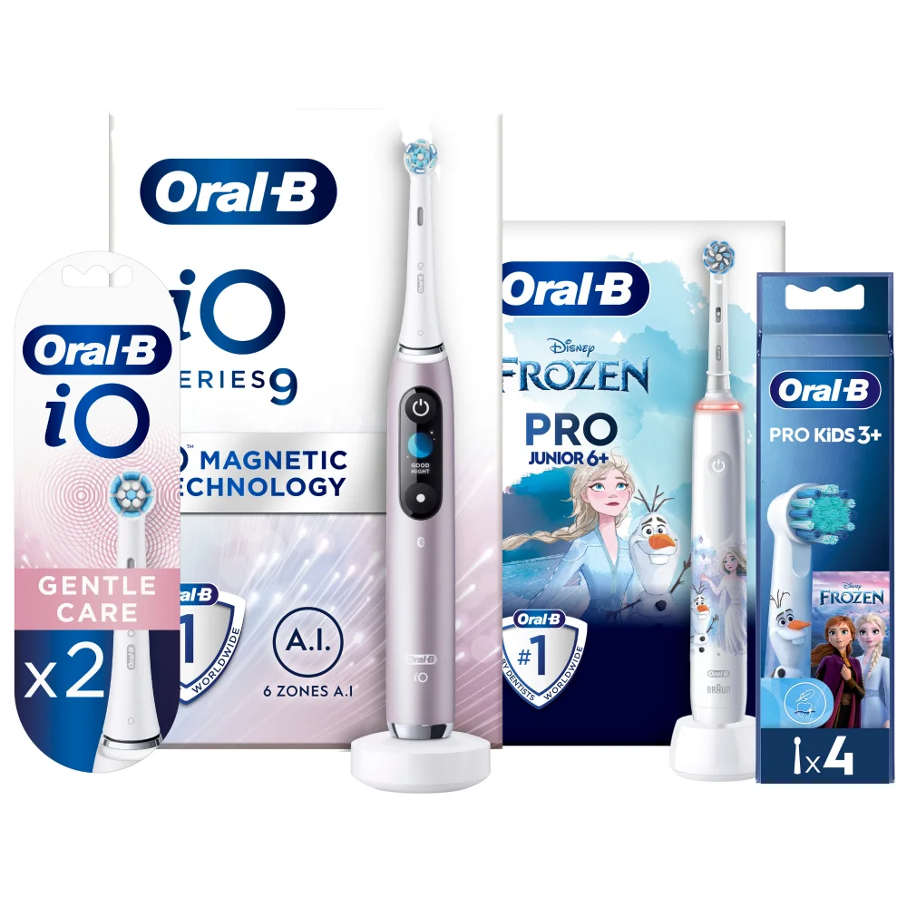 Oral B Essential Familiy Bundle - iO9 and Frozen with Tooth Brush Heads Image 1