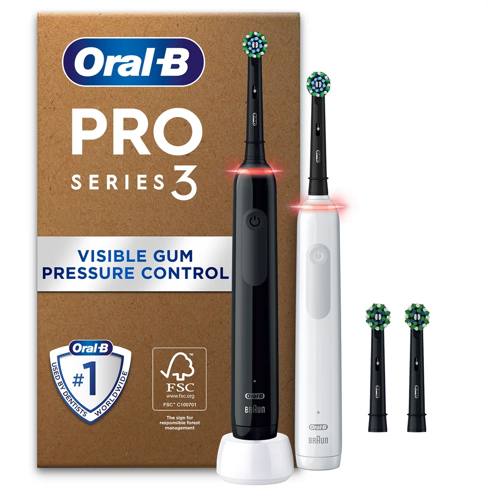 Oral B Pro 3 3900 Duo Pack - Black & White and Extra Pack of Toothbrush Head 2 Count Image 1