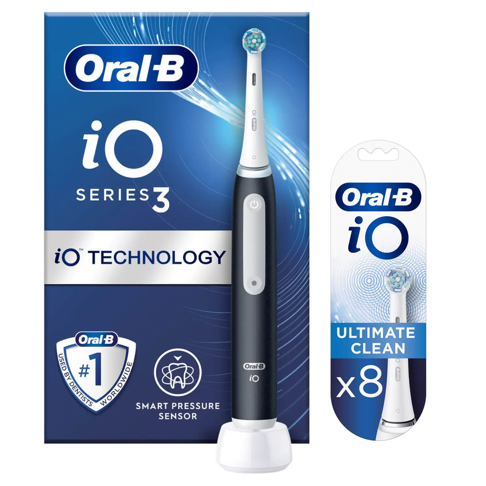 Oral B iO3 Matte Black Electric Toothbrush + 8 Refills Image 1