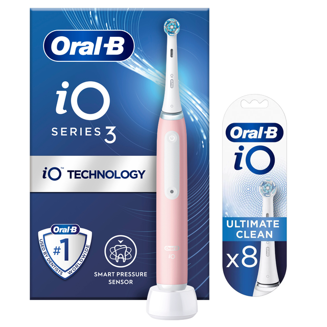 Oral B iO3 Blush Pink Electric Toothbrush + 8 Refills