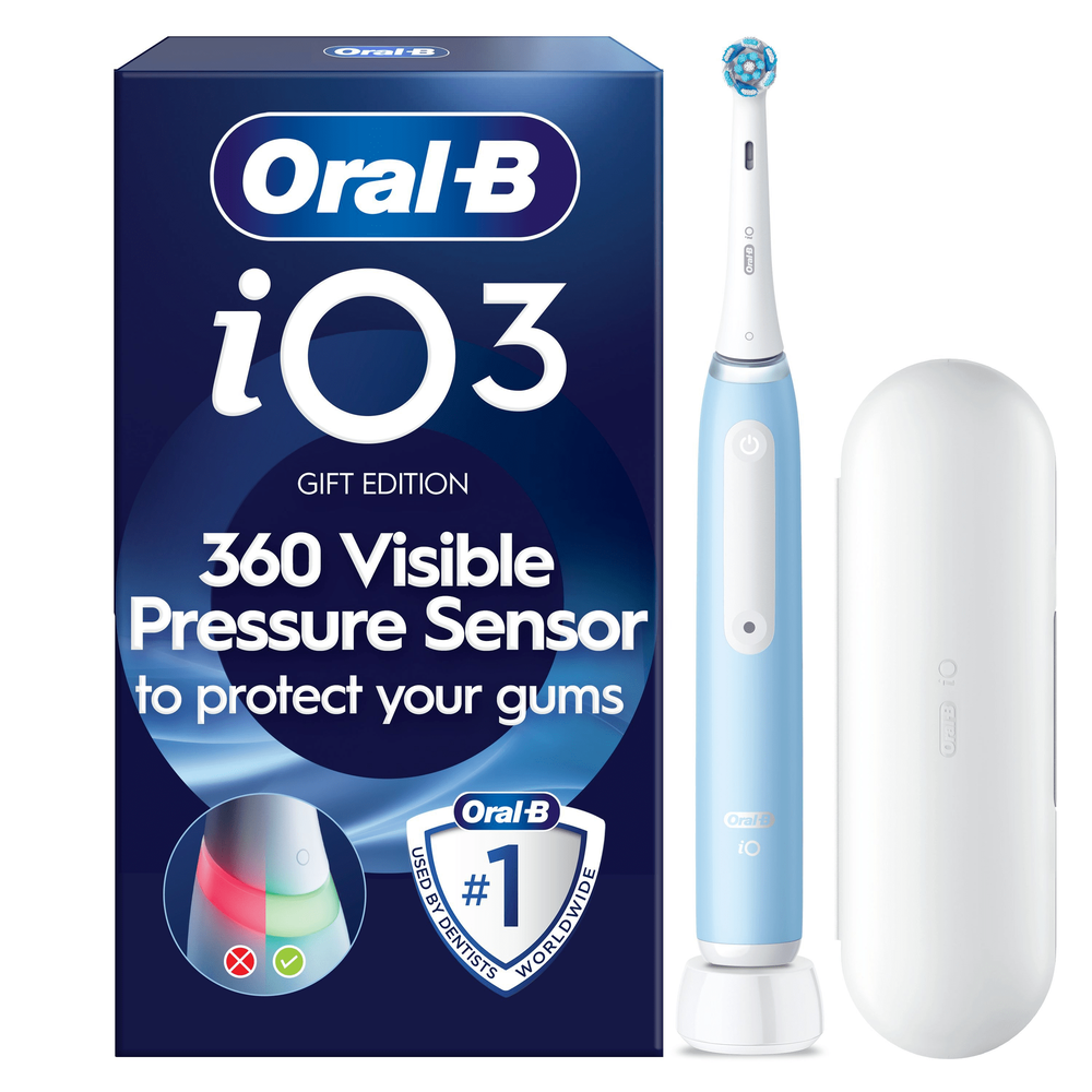 Oral-B iO3 Ice Blue Electric Toothbrush + Travel Case Image 1