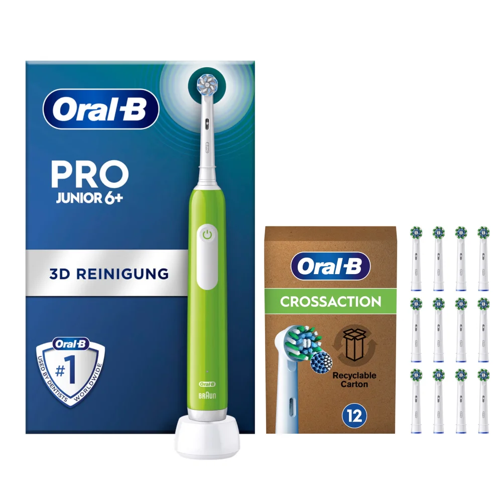 Oral-B Pro Junior Green Electric Toothbrush + 12 Refills Image 1