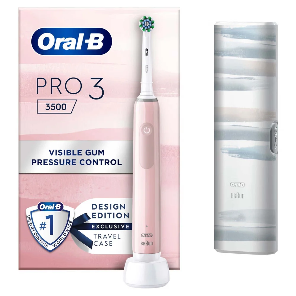 Oral B Pro 3500 Electric Toothbrush Pink Striking with Travel Case Image 1