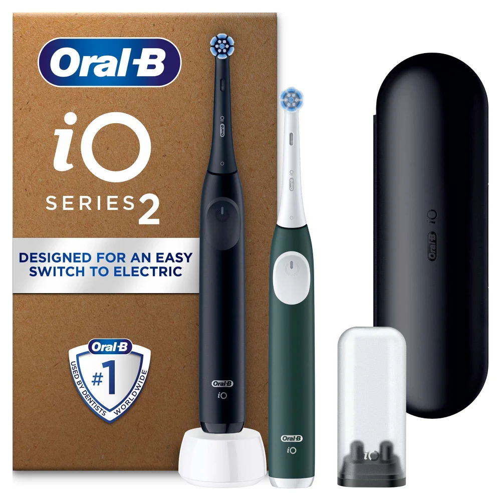 Oral-B iO2 Plus Night Black & Forest Green Electric Toothbrush Duo Pack with Travel Case Image 1