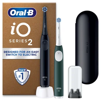 Oral-B iO2 Plus Night Black & Forest Green Electric Toothbrush Duo Pack with Travel Case