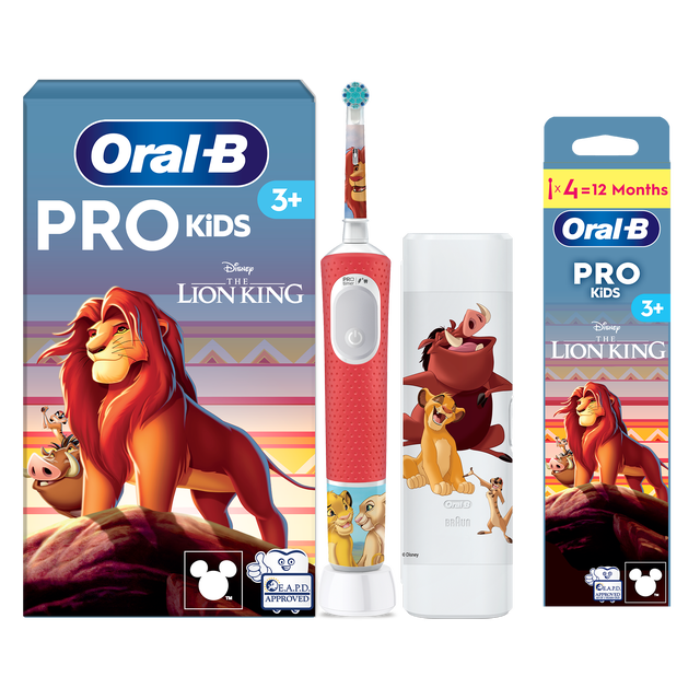 Oral B Pro Kids Lion King Electric Toothbrush + Travel Case + 4 Toothbrush Heads