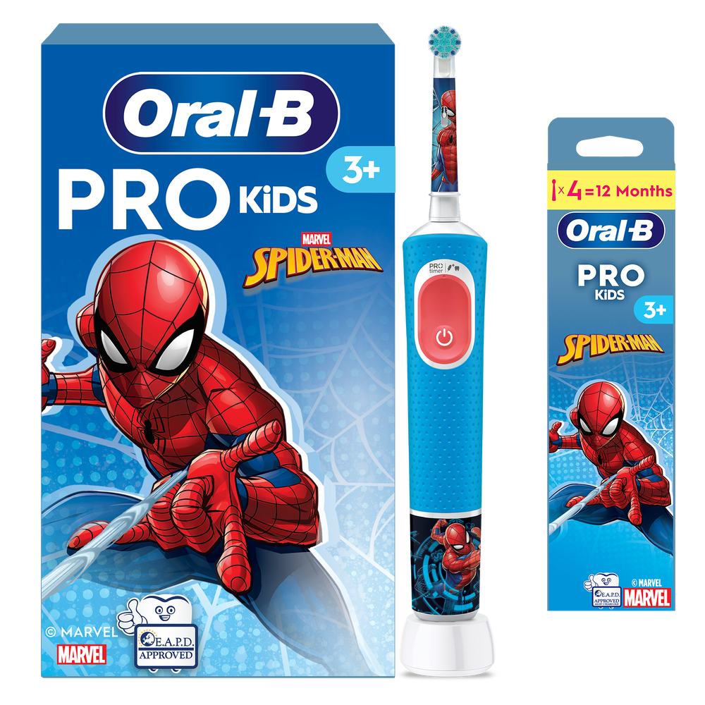 Oral B Pro Kids Spiderman Electric Toothbrush + 4 Toothbrush Heads
