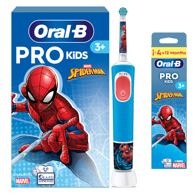 Oral B Pro Kids Spiderman Electric Toothbrush + 4 Toothbrush Heads