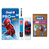 Oral B Pro Kids Spiderman Electric Toothbrush + Travel Case + 8 Toothbrush Heads