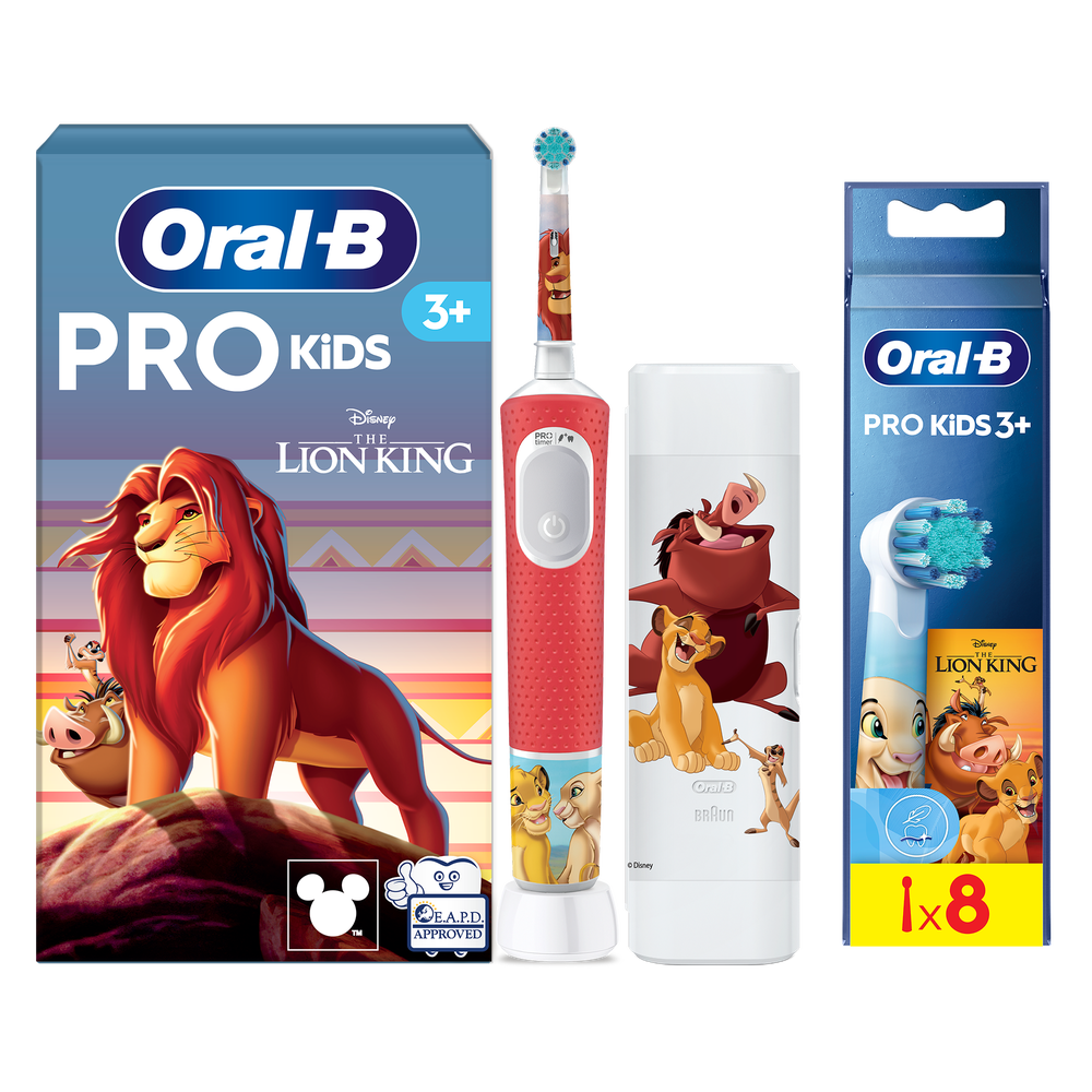 Oral B Pro Kids Lion King Electric Toothbrush + Travel Case + 8 Toothbrush Heads