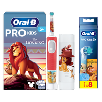 Oral B Pro Kids Lion King Electric Toothbrush + Travel Case + 8 Toothbrush Heads