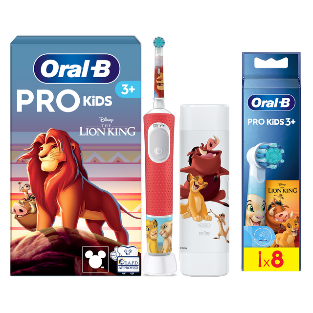 Oral B Pro Kids Lion King Electric Toothbrush + Travel Case + 8 Toothbrush Heads