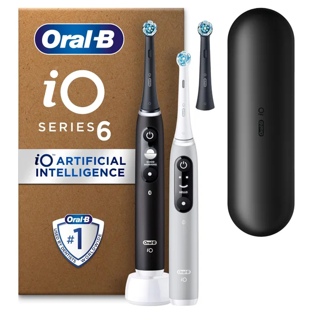 Oral-B iO6 Electric Toothbrushes, Pink & Black (Duo Pack), with Travel Case and Extra Head