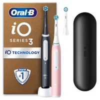 Oral-B iO3 Electric Toothbrushes, Pink & Black (Duo Pack), with Travel Case and Extra Head - undefined undefined