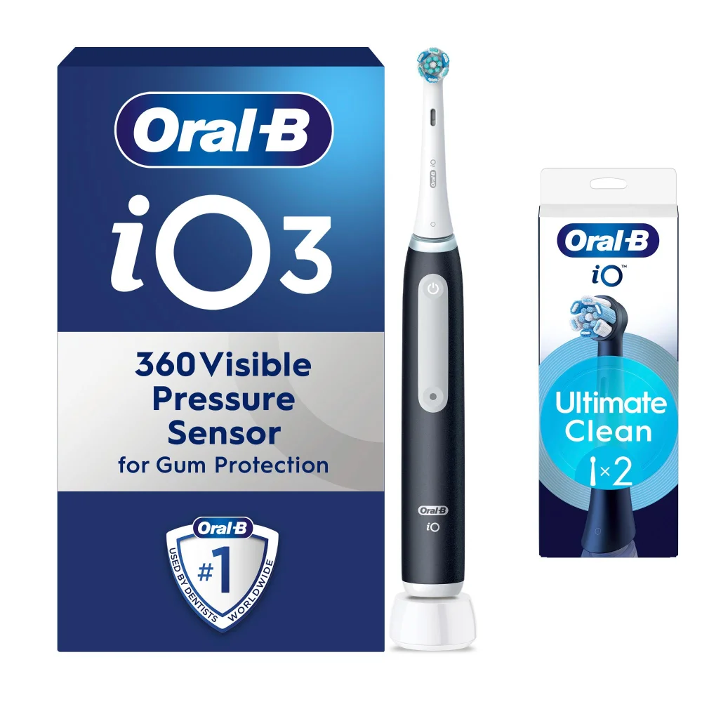 Oral B iO3 Matte Black Electric Toothbrush +2 Refills Image 1