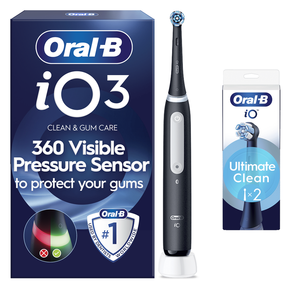 Oral B iO3 Matte Black Electric Toothbrush +2 Brush Heads