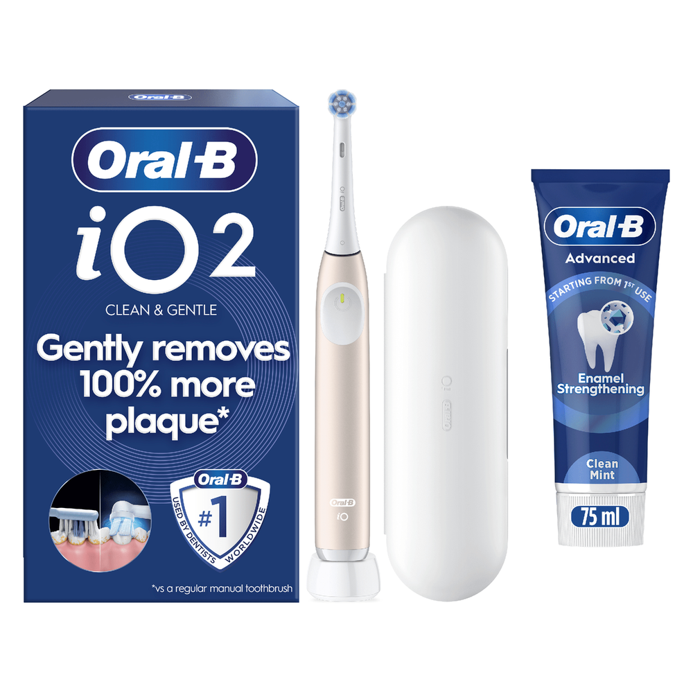 Oral B iO2 Pink Electric Toothbrush + Travel Case + Toothpaste