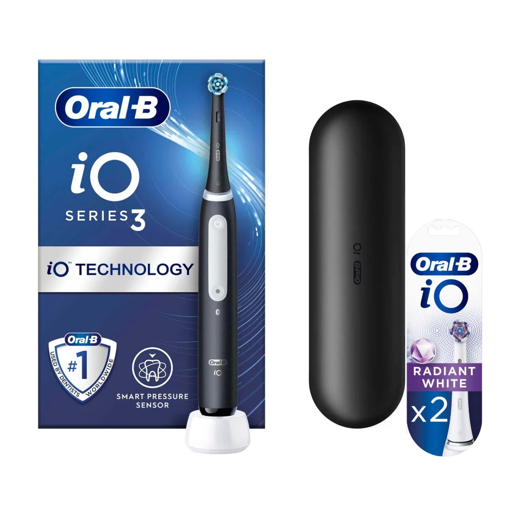 Oral B iO3 Matt Black with Travel Case +2 Refills (Radiant White) Image 1