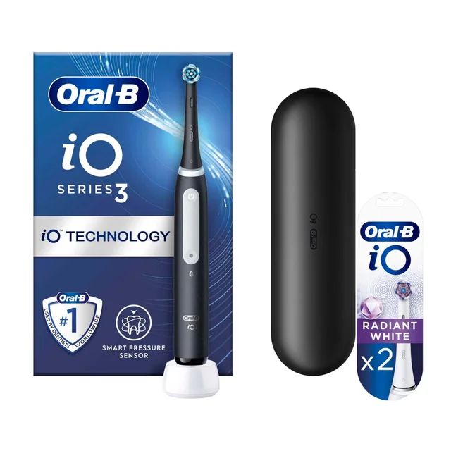 Oral B iO3 Matt Black with Travel Case +2 Refills (Radiant White)