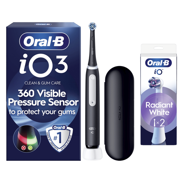 Oral B iO3 Matt Black with Travel Case +2 Brush Heads (Radiant White)