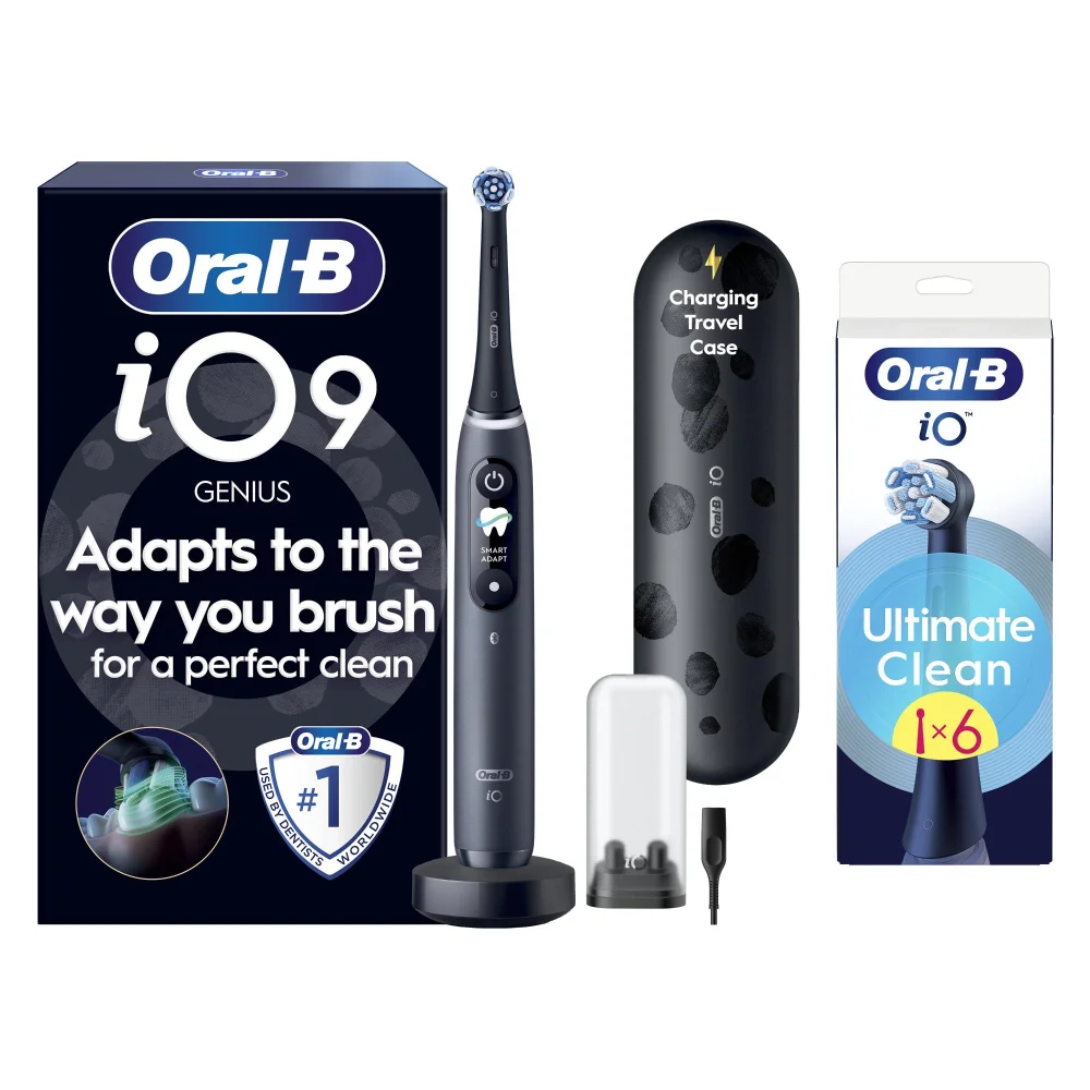 Oral B iO - 9 - Electric Toothbrush Black Designed by Braun with Charging Travel Case +6 Refills Image 1