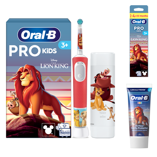 Oral B Pro Kids Lion King Electric Toothbrush + Travel Case + 4 Toothbrush Heads + Toothpaste