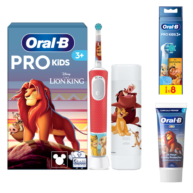 Oral B Pro Kids Lion King Electric Toothbrush + Travel Case + 8 Toothbrush Heads + Toothpaste