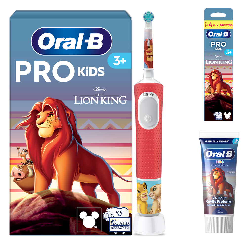 Oral B Pro Kids Lion King Electric Toothbrush + 4 Toothbrush Heads + Toothpaste