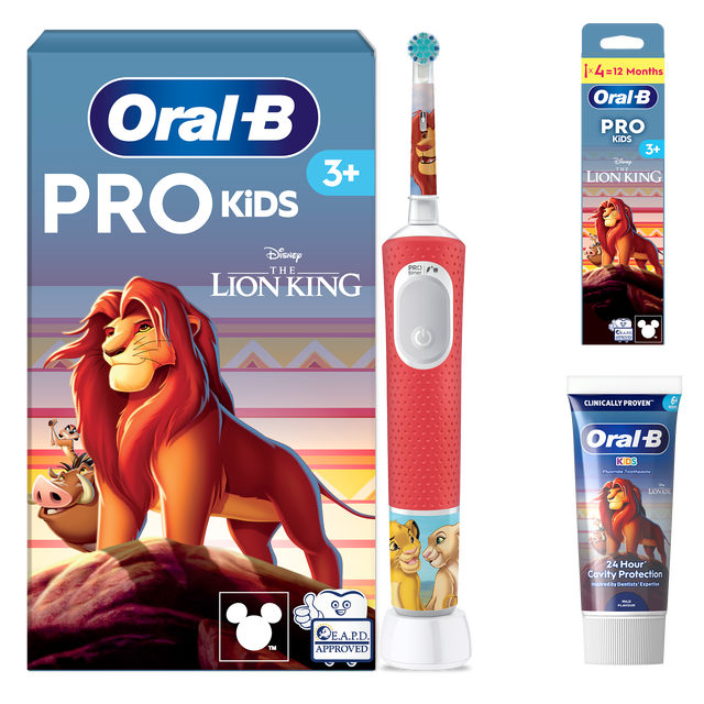 Oral B Pro Kids Lion King Electric Toothbrush + 4 Toothbrush Heads + Toothpaste