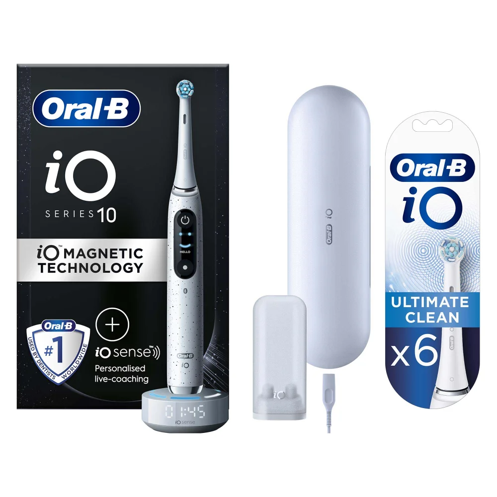 Oral B iO10 Stardust White Electric Toothbrush with Charging Travel Case +6 Refills Image 1