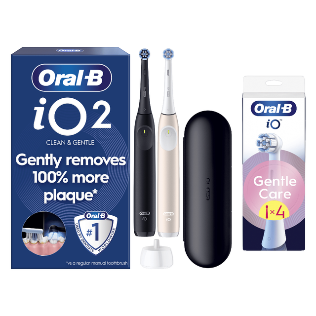 Oral B iO2 Night Black & Calm Pink Electric Toothbrush Duo Pack + 4 Brush Heads