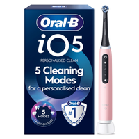 Oral-B iO5 electric toothbrush and packaging, highlighting its 5 Cleaning Modes for a personalised clean.