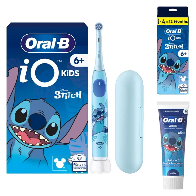 Oral-B iO Kids Disney Stitch Electric Toothbrush + 4 Toothbrush Heads + Toothpaste