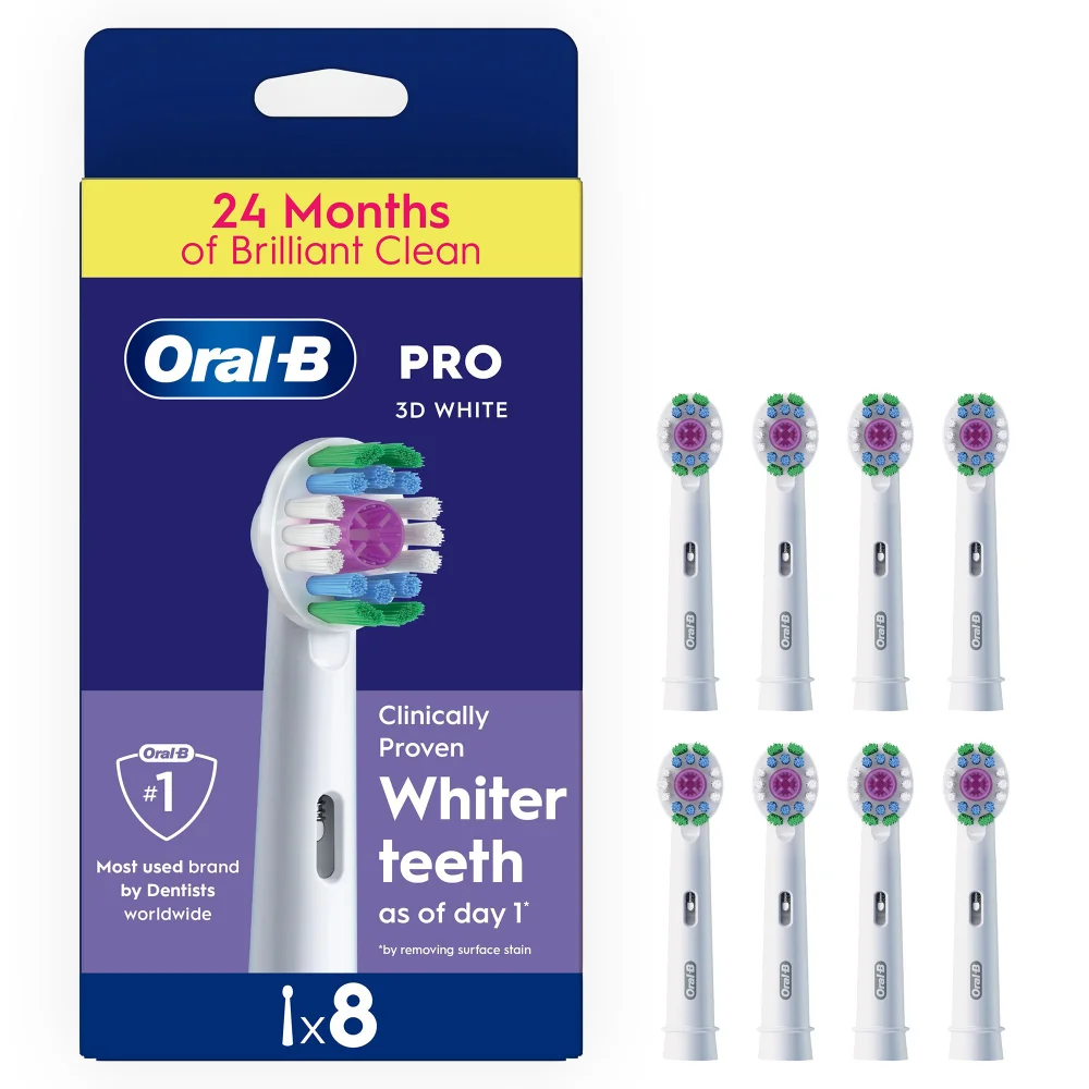 Oral-B Pro 3D White Toothbrush Heads, Pack of 8 Counts Image 1