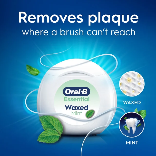 Oral-B Essential Waxed Dental Floss, Mint, 2x50M
