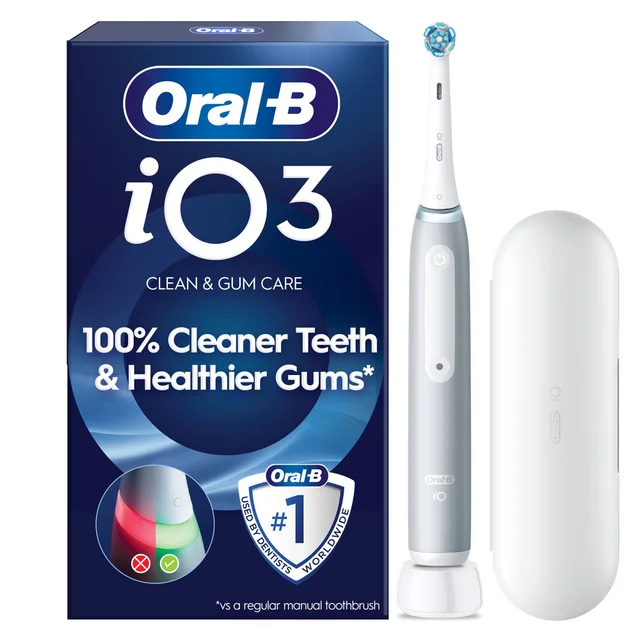 Oral-B iO 3 Electric Toothbrush, Grey, 1 Brush Head, Long-Lasting Battery, Travel Case