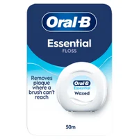 Oral-B Essential Floss, Removes Plaque, Waxed Dental Floss for Tight Spaces, Shred-resistant, Unflavoured, 50m Roll - undefined undefined