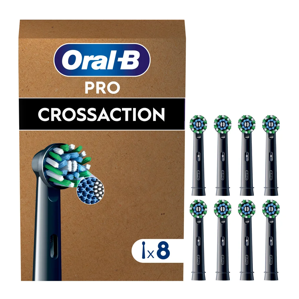 Oral-B Pro Cross Action Black Toothbrush Heads, Pack of 8 Counts, Suitable for Mailbox Image 1