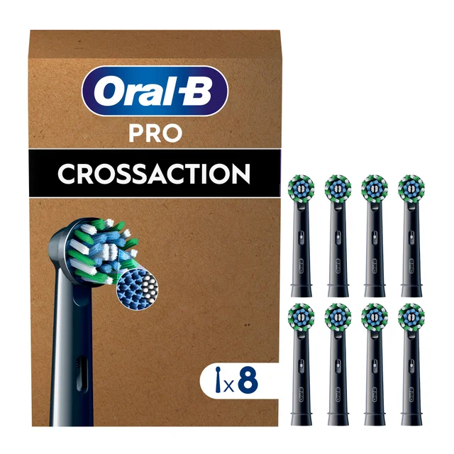 Oral-B Pro Cross Action Black Toothbrush Heads, Pack of 8 Counts, Suitable for Mailbox