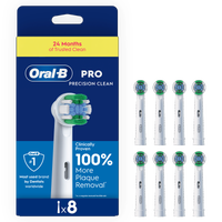 Oral-B PRO Precision Clean brush head refills packaging, highlighting Clinically Proven 100% More Plaque Removal.